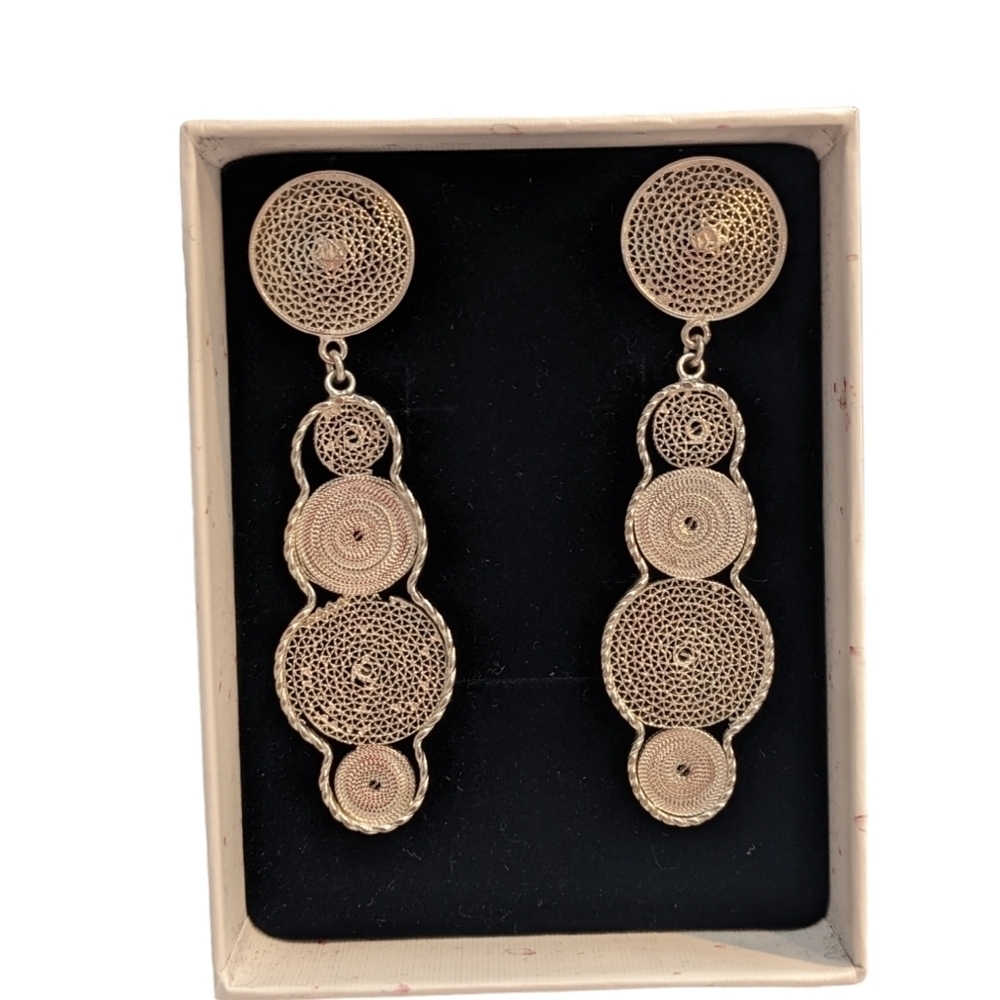 Filigree Spriral drop pure silver earrings circles design/Round Model handmade
